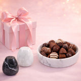 Earthen Crafts Marble Serving Bowl 8" White & Salt and Pepper Shakers 2.3" Black & White, Natural Stone Fruit Bowl for Counter Décor with Set of 2 Spice Containers, Seasoning Shaker Jars for Kitchen.