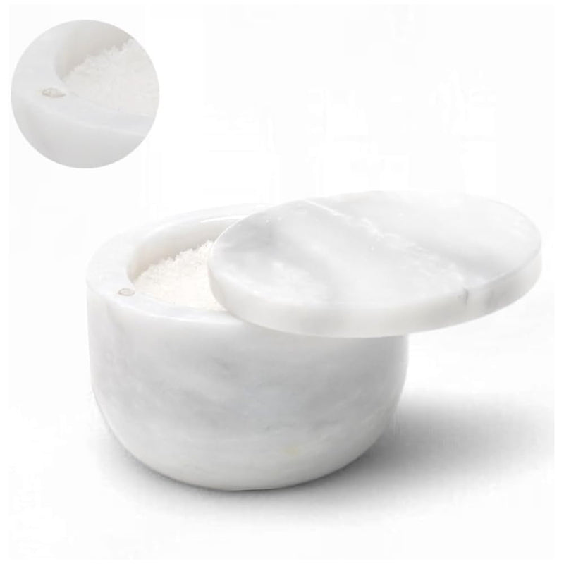 Marble Salt Cellar with Magnetic Swivel Lid - 3" Handmade Salt, Sugar & Spice Container for Kitchen Counter