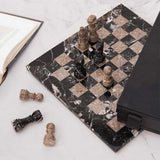 Marble 12" Inches Chess Set Black Zebra & Oceanic Chess Board with Storage Box Extra Queen