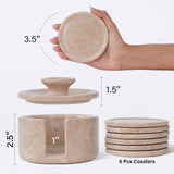 Marble Coasters for Drinks - Set of 6 Handmade Round 3.5" Stone Coasters with Holder for Coffee Table, Bar & Home Décor