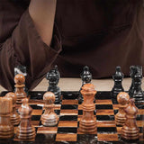 Marble 12" Inches Chess Set Black Zebra & Red Chess Board with Storage Box Extra Queen