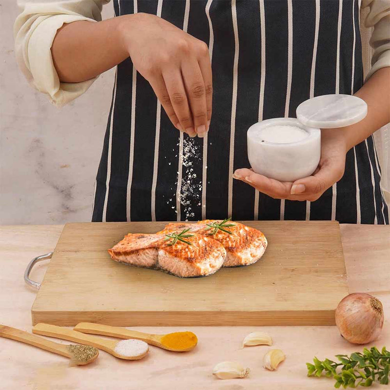 Marble Salt Cellar with Magnetic Swivel Lid - 3" Handmade Salt, Sugar & Spice Container for Kitchen Counter