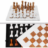 Marble 15" Inches Chess Set White & Red Chess Board with Storage Box Extra Queen
