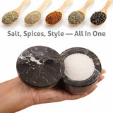 Marble Salt Cellar with Magnetic Swivel Lid - 3" Handmade Salt, Sugar & Spice Container for Kitchen Counter