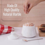 Marble Salt Cellar with Lid and Spoon - 4'' Handmade Salt, Sugar & Spice Container for Dining Table | Earthen Crafts