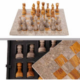 Marble 15" Inches Chess Set Oceanic & Red Chess Board with Storage Box Extra Queen