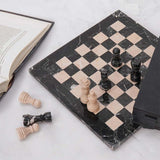 Marble 12" Inches Chess Set Black Zebra & Verona Chess Board with Storage Box Extra Queen