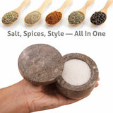 Marble Salt Cellar with Magnetic Swivel Lid - 3" Handmade Salt, Sugar & Spice Container for Kitchen Counter