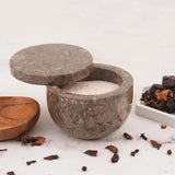 Marble Salt Cellar with Lid - 4" Natural Stone Box for Salt, Sugar & Spices | Magnetic Swivel Top