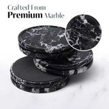 Marble Coasters for Drinks - Set of 6 Handmade Round 3.5" Stone Coasters with Holder for Coffee Table, Bar & Home Décor