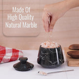 Marble Salt Cellar with Lid and Spoon - 4'' Handmade Salt, Sugar & Spice Container for Dining Table | Earthen Crafts