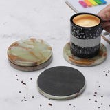 Marble Coasters Set of 4 - Drink Coasters for Coffee, Wine & Beer | Natural Stone Coasters for Kitchen & Office Table