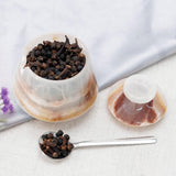Marble Salt Cellar with Lid & Spoon - 3" Handmade Spice & Sugar Jar | Earthen Crafts