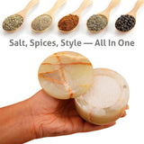 Marble Salt Cellar with Magnetic Swivel Lid - 3" Handmade Salt, Sugar & Spice Container for Kitchen Counter