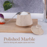 Marble Salt Cellar with Lid and Spoon - 4'' Handmade Salt, Sugar & Spice Container for Dining Table | Earthen Crafts