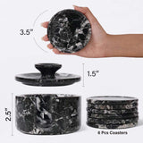 Marble Coasters for Drinks - Set of 6 Handmade Round 3.5" Stone Coasters with Holder for Coffee Table, Bar & Home Décor