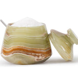 Marble Salt Cellar with Lid & Spoon - 3" Handmade Spice & Sugar Jar | Earthen Crafts