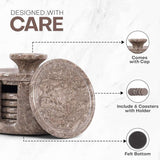 Marble Coasters for Drinks - Set of 6 Handmade Round 3.5" Stone Coasters with Holder for Coffee Table, Bar & Home Décor
