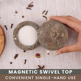 Marble Salt Cellar with Magnetic Swivel Lid - 3" Handmade Salt, Sugar & Spice Container for Kitchen Counter
