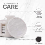 Marble Coasters for Drinks - Set of 6 Handmade Round 3.5" Stone Coasters with Holder for Coffee Table, Bar & Home Décor