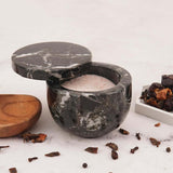 Marble Salt Cellar with Lid - 4" Natural Stone Box for Salt, Sugar & Spices | Magnetic Swivel Top