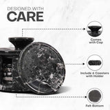 Marble Coasters for Drinks - Set of 6 Handmade Round 3.5" Stone Coasters with Holder for Coffee Table, Bar & Home Décor