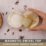 Marble Salt Cellar with Magnetic Swivel Lid - 3" Handmade Salt, Sugar & Spice Container for Kitchen Counter