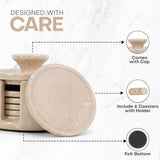 Marble Coasters for Drinks - Set of 6 Handmade Round 3.5" Stone Coasters with Holder for Coffee Table, Bar & Home Décor