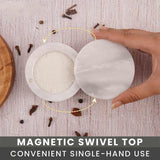 Marble Salt Cellar with Magnetic Swivel Lid - 3" Handmade Salt, Sugar & Spice Container for Kitchen Counter