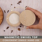 Marble Salt Cellar with Magnetic Swivel Lid - 3" Handmade Salt, Sugar & Spice Container for Kitchen Counter