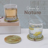 Marble Coasters for Drinks - Set of 6 Handmade Round 3.5" Stone Coasters with Holder for Coffee Table, Bar & Home Décor