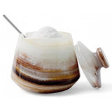 Marble Salt Cellar with Lid and Spoon - 4'' Handmade Salt, Sugar & Spice Container for Dining Table | Earthen Crafts