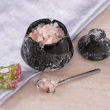 Marble Salt Cellar with Lid & Spoon - 3" Handmade Spice & Sugar Jar | Earthen Crafts