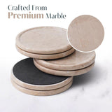 Marble Coasters for Drinks - Set of 6 Handmade Round 3.5" Stone Coasters with Holder for Coffee Table, Bar & Home Décor