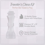 Marble 15" Inches Chess Set White & Red Chess Board with Storage Box Extra Queen