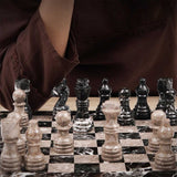Marble 12" Inches Chess Set Black Zebra & Oceanic Chess Board with Storage Box Extra Queen