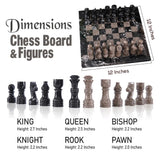 Marble 12" Inches Chess Set Black Zebra & Oceanic Chess Board with Storage Box Extra Queen