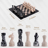 Marble 15" Inches Chess Set Black Zebra & Verona Chess Board with Storage Box Extra Queen