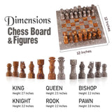 Marble 12" Inches Chess Set Oceanic & Red Chess Board with Storage Box Extra Queen