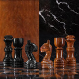 Marble 12" Inches Chess Set Black Zebra & Red Chess Board with Storage Box Extra Queen