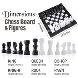Marble 12" Inches Chess Set Black Zebra & White Chess Board with Storage Box Extra Queen