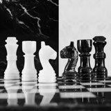 Marble 12" Inches Chess Set Black Zebra & White Chess Board with Storage Box Extra Queen