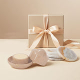 Earthen Crafts Marble Coasters Set of 4 White Onyx & 3" Verona Butter Keeper – Natural Stone Round Drink Coasters for Mug & Glass, Coffee Table Decor with Mini French Butter Dish with Lid