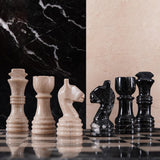 Marble 12" Inches Chess Set Black Zebra & Verona Chess Board with Storage Box Extra Queen