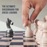 Marble 15" Inches Chess Set Black Zebra & Verona Chess Board with Storage Box Extra Queen