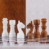 Marble 12" Inches Chess Set Black Zebra & Oceanic Chess Board with Storage Box Extra Queen