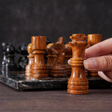 Marble 12" Inches Chess Set Black Zebra & Red Chess Board with Storage Box Extra Queen