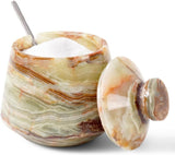 Marble Salt Cellar with Lid and Spoon - 4'' Handmade Salt, Sugar & Spice Container for Dining Table | Earthen Crafts