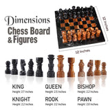 Marble 12" Inches Chess Set Black Zebra & Red Chess Board with Storage Box Extra Queen