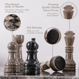 Marble 15" Inches Chess Set Black Zebra & Oceanic Chess Board with Storage Box Extra Queen